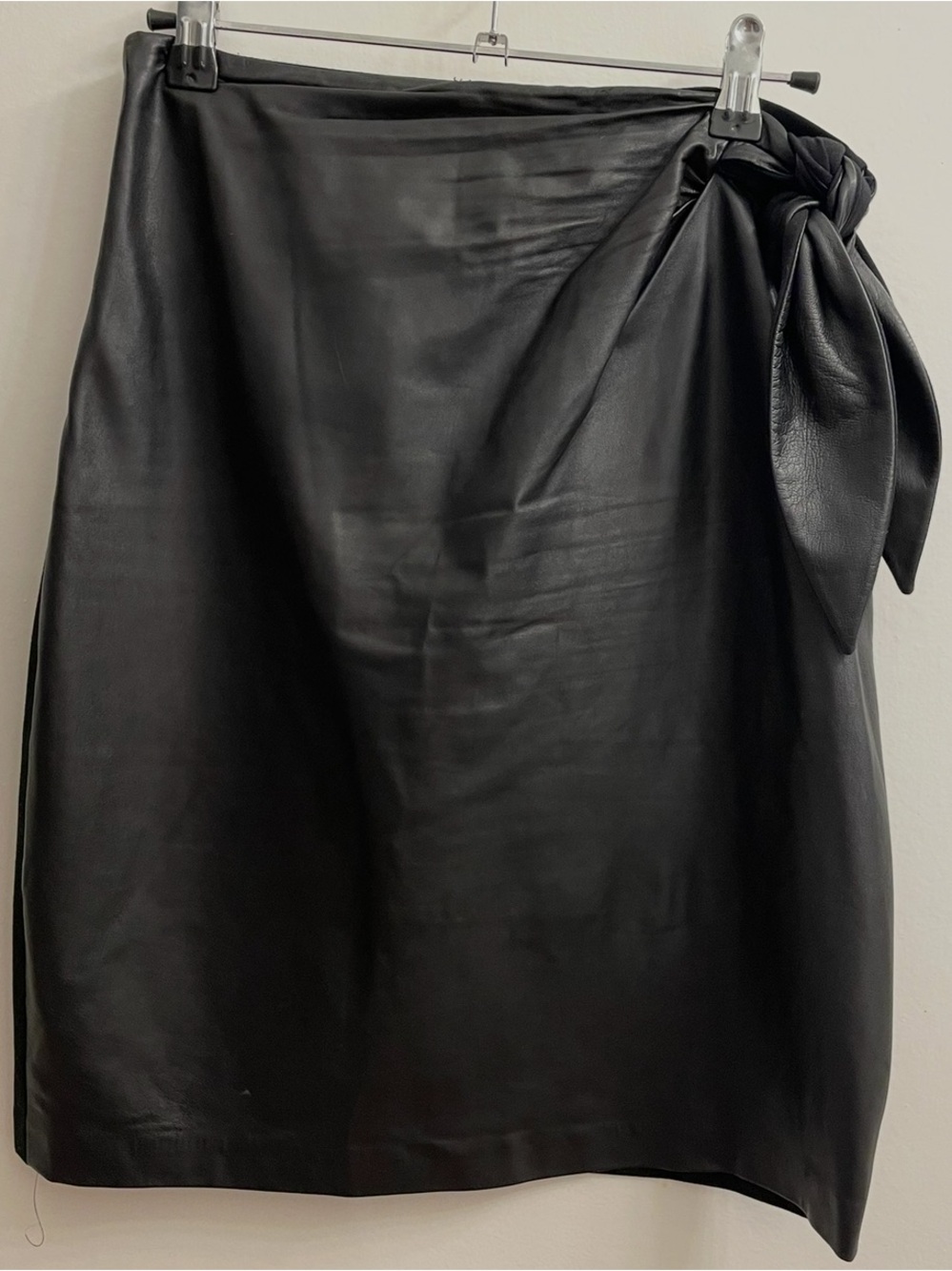 Diane Von Furstenberg Black Leather Tie-Waist Pencil Skirt